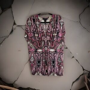 INC International Concepts Paisley Blouse Pink Black Draped Size 2X